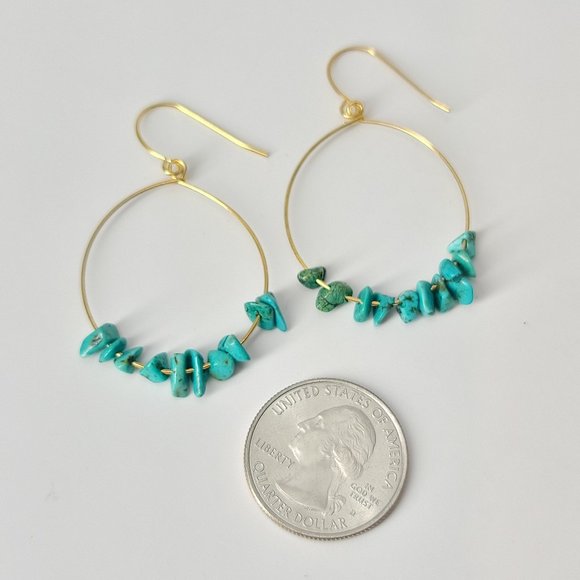 NEW Natural Turquoise Stones Wire Hoop Earrings - Picture 10 of 10
